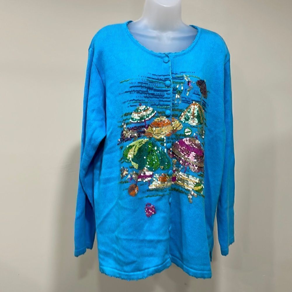 Quacker Factory vintage beach sequin sweater. Size 1X. 18/20